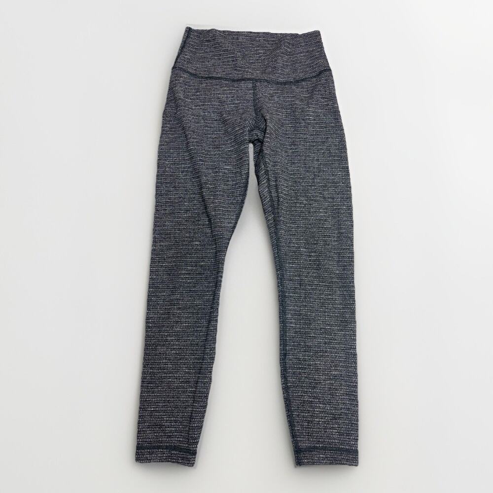 Lululemon Womens Leggings Size 6 Gray Striped Athletic Yoga Pants Stretch